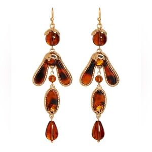 ⚜️ Elegant Gold and Brown Dangle Earrings